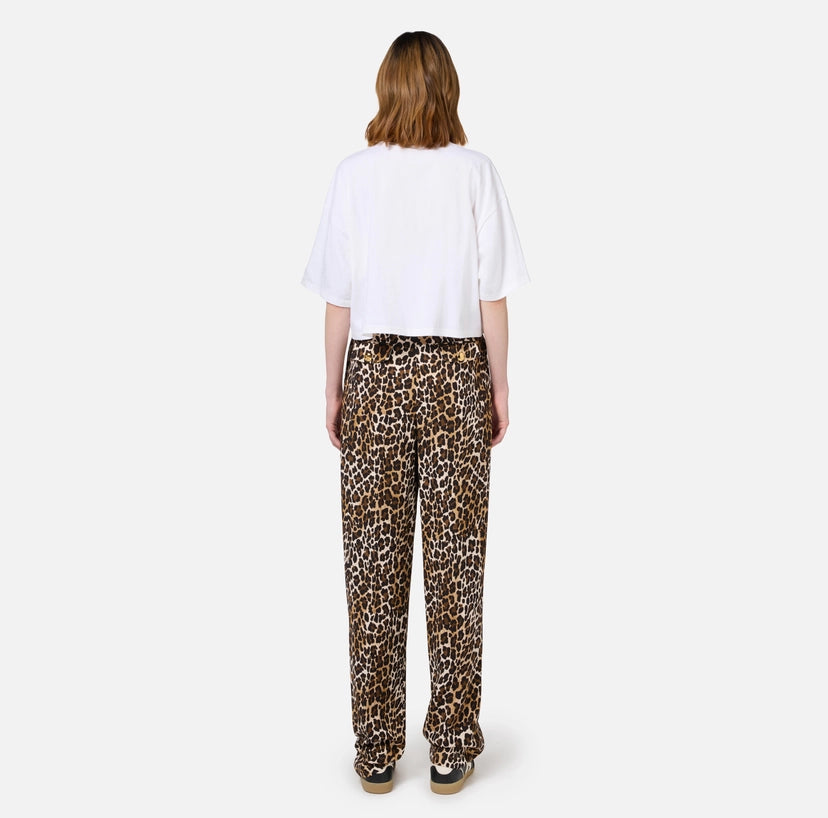 EF Pantalón recto de crepé animal print con pinzas dobles