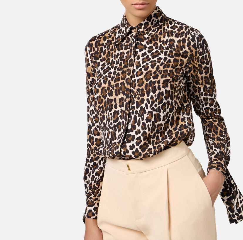 EF Camisa de georgette animal print con puños de cinta