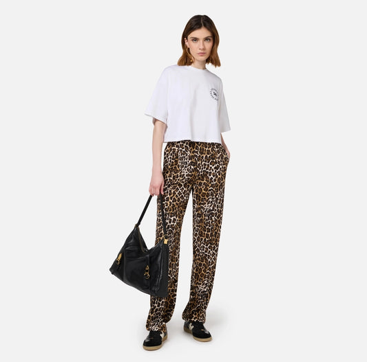 EF Pantalón recto de crepé animal print con pinzas dobles