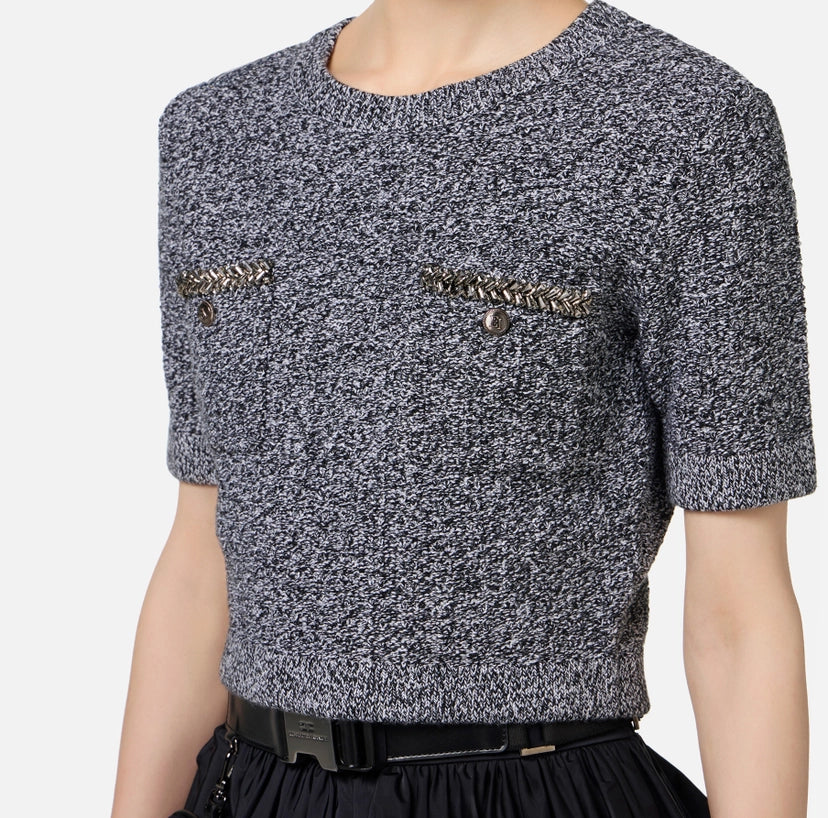 EF Jersey cropped de lana bouclé con bordado